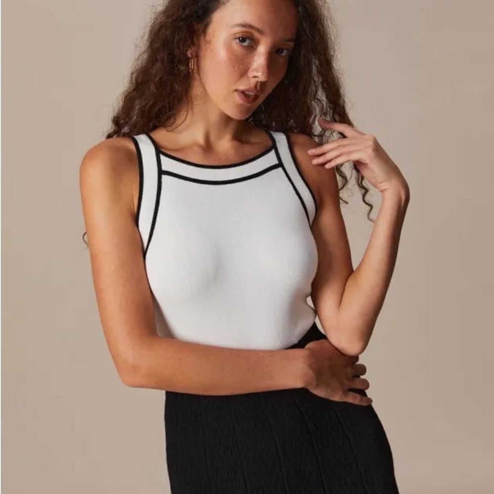 Women's White and Black Trim Tank Top